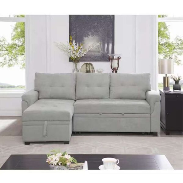 84.64 in. Velvet L-Shaped Sleeper Sectional Sofa with Square Arms in. Gray, Reversible Chaise, and Pull-out Sofa Bed