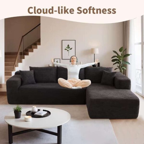 Verve 106 in. Wide Square Arm 2-Piece Modern Corduroy Fabric L-Shape Modular Sectional