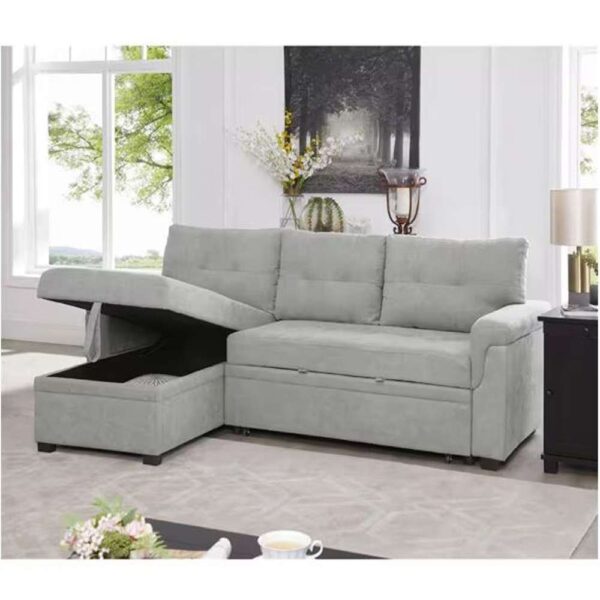 84.64 in. Velvet L-Shaped Sleeper Sectional Sofa with Square Arms in. Gray, Reversible Chaise, and Pull-out Sofa Bed