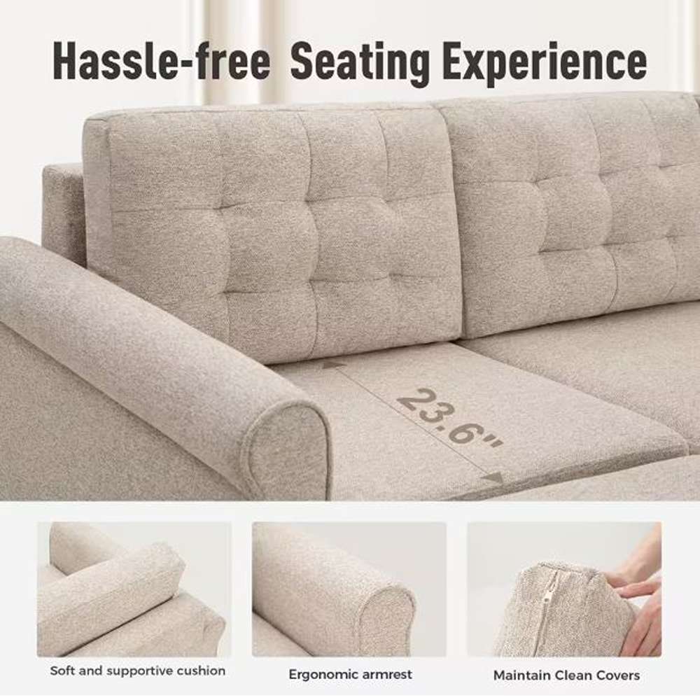 102.2 in. Modern 5-Piece Linen Sectional Sofa with 1-Ottoman in Beige