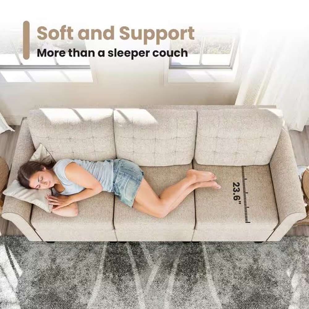 102.2 in. Modern 5-Piece Linen Sectional Sofa with 1-Ottoman in Beige