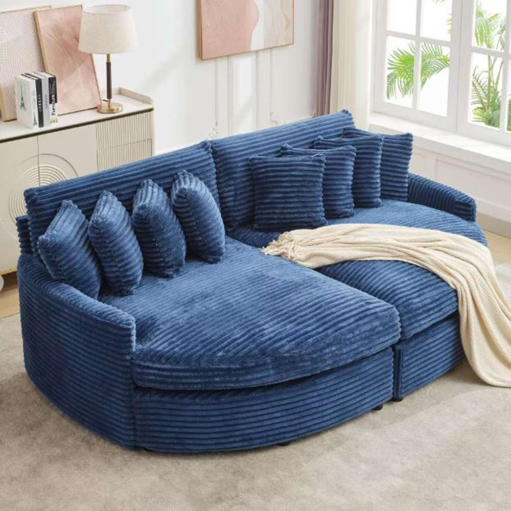 100.78 in. Navy Corduroy Detachable Sofa with Eight Pillows